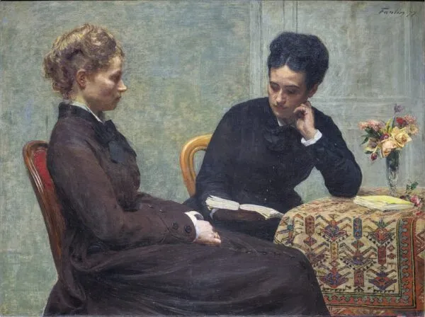 The Reading (1877) by Henri Fantin-Latour — original painting reproduced as a hand-painted oil on canvas