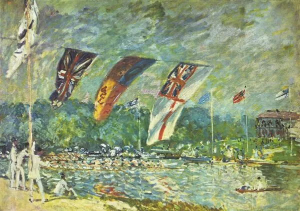 The Regatta at Molesey (1874) by Alfred Sisley — original painting reproduced as a hand-painted oil on canvas