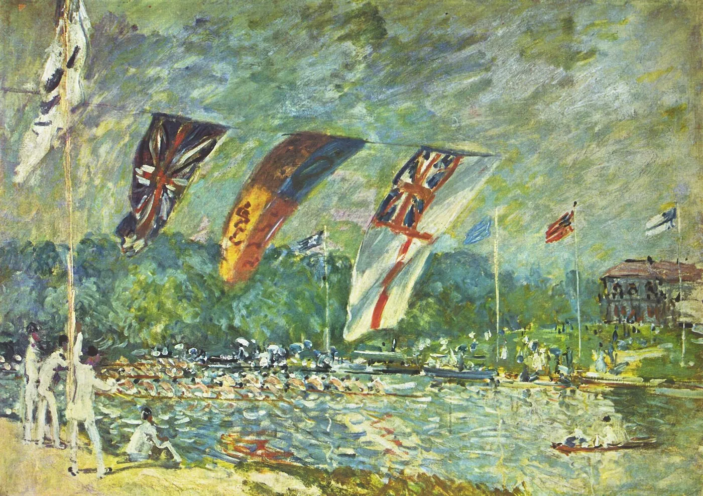 The Regatta at Molesey (1874) by Alfred Sisley — original painting reproduced as a hand-painted oil on canvas