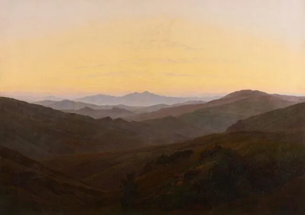 The Riesengebirge Mountains (1830) by Caspar David Friedrich — original painting reproduced as a hand-painted oil on canvas