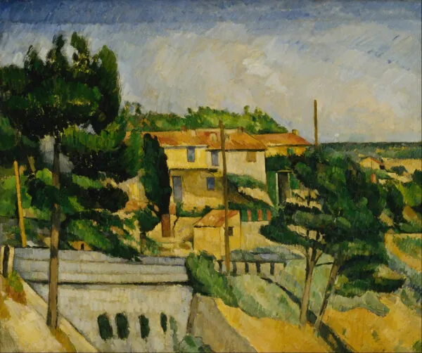 The Road Bridge at L'Estaque (1882) by Paul Cézanne — original painting reproduced as a hand-painted oil on canvas