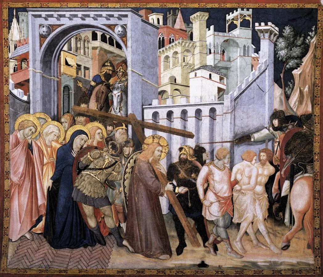 The Road to Calvary (1310) by Pietro Lorenzetti — original painting reproduced as a hand-painted oil on canvas
