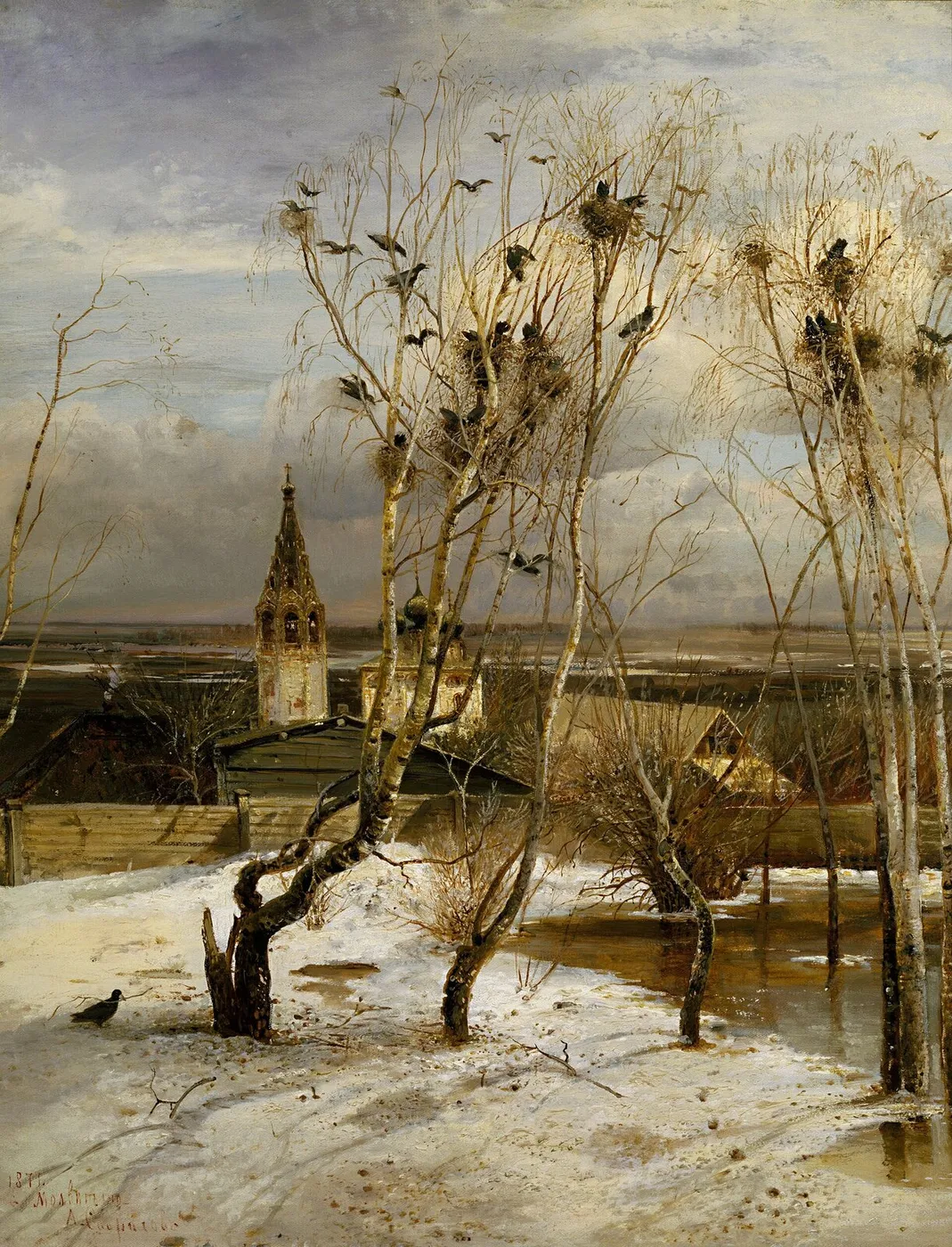 The Rooks Have Returned (1871) by Alexei Savrasov — original painting reproduced as a hand-painted oil on canvas