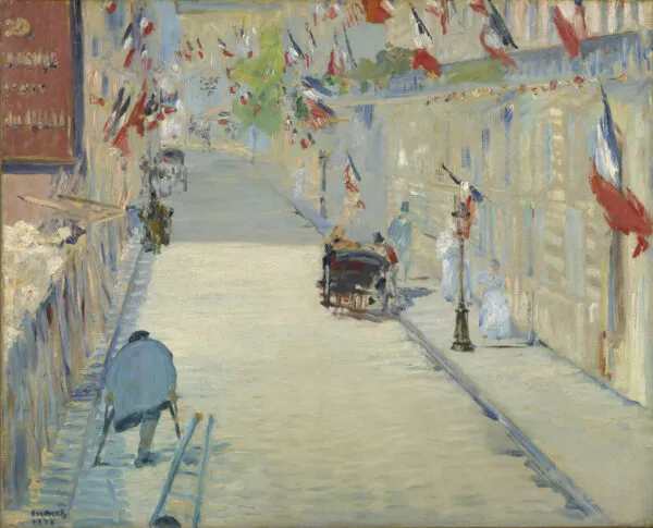 The Rue Mosnier Dressed with Flags (1878) by Édouard Manet — original painting reproduced as a hand-painted oil on canvas