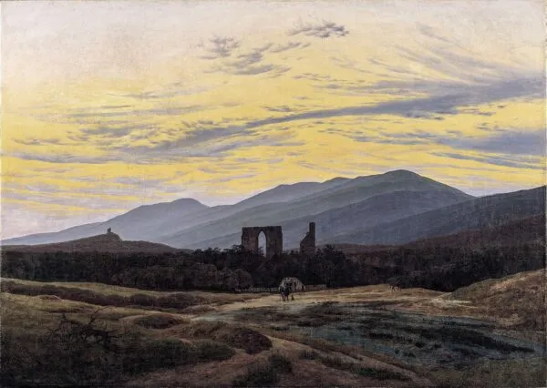 The ruins of Eldena in the Giant Mountains (1830) by Caspar David Friedrich — original painting reproduced as a hand-painted oil on canvas
