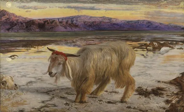 The Scapegoat (1854) by William Holman Hunt — original painting reproduced as a hand-painted oil on canvas