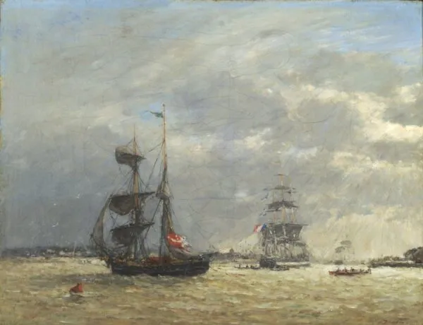 The Scheldt in stormy weather (1872) by Eugène Louis Boudin — original painting reproduced as a hand-painted oil on canvas