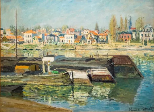 The Seine at Asnières (1873) by Claude Monet — original painting reproduced as a hand-painted oil on canvas
