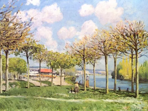 The Seine at Bougival (1876) by Alfred Sisley — original painting reproduced as a hand-painted oil on canvas