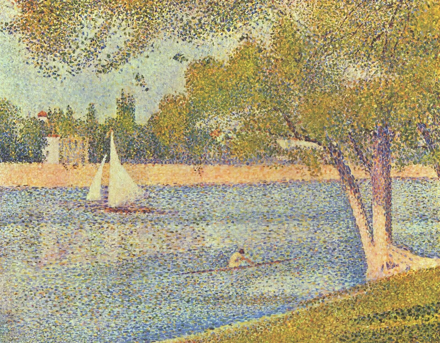 The Seine at La Grande Jatte (1889) by Georges Seurat — original painting reproduced as a hand-painted oil on canvas