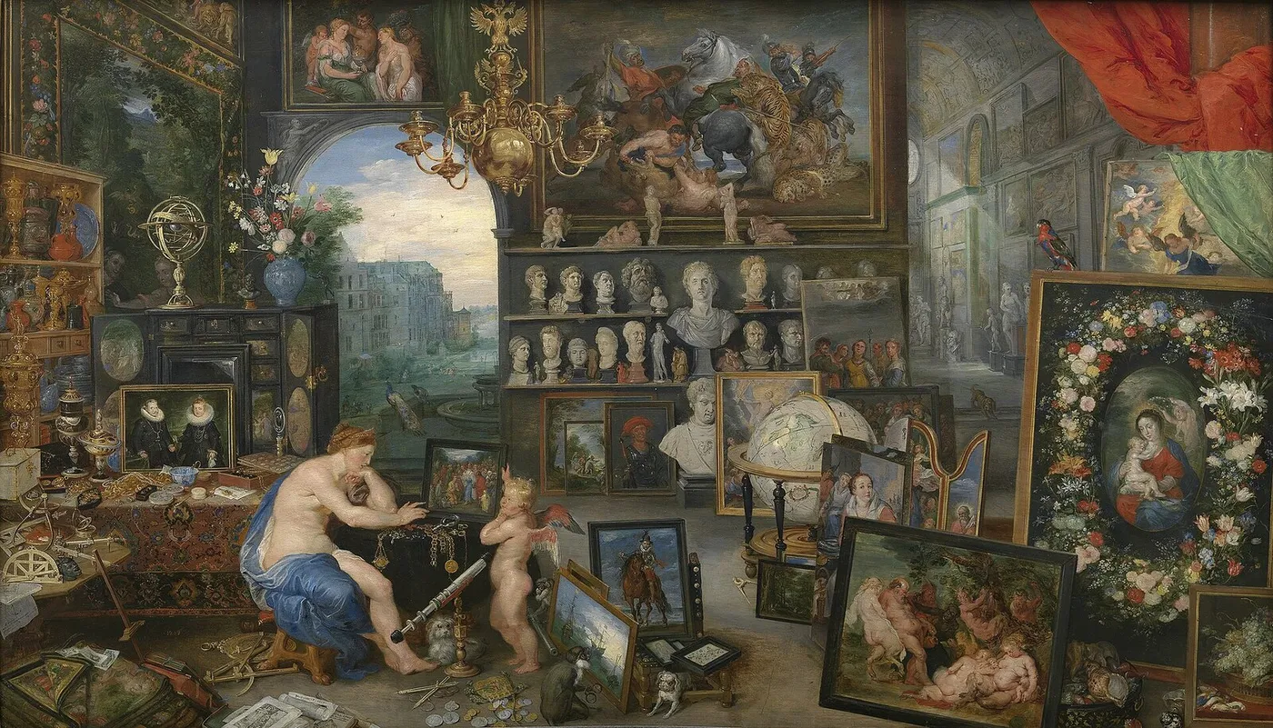 The Sense of Sight by Jan Brueghel the Elder — original painting reproduced as a hand-painted oil on canvas