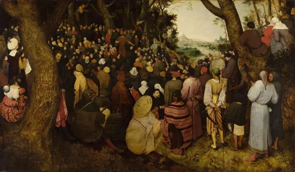 The Sermon of Saint John the Baptist (1566) by Pieter Brueghel the Elder — original painting reproduced as a hand-painted oil on canvas