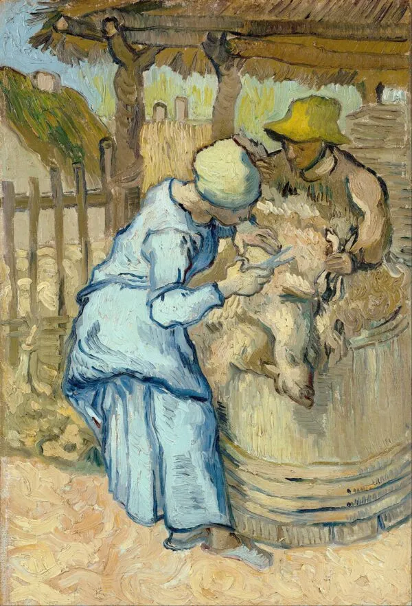 The Sheepshearer (after Millet) (1889) by Vincent van Gogh — original painting reproduced as a hand-painted oil on canvas