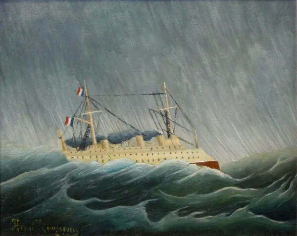 The Ship in the Tempest (1899) by Henri Rousseau — original painting reproduced as a hand-painted oil on canvas