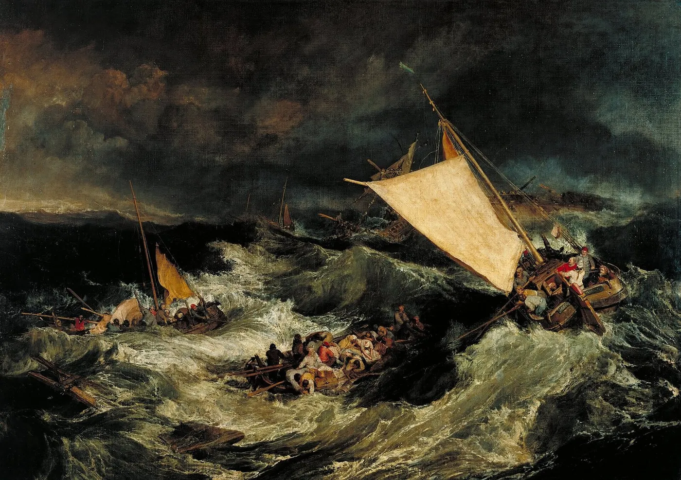 The Shipwreck (1805) by J. M. W. Turner — original painting reproduced as a hand-painted oil on canvas