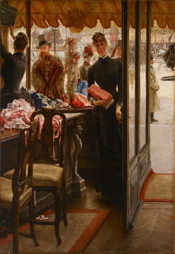 The Shop Girl (1883) by James Tissot — original painting reproduced as a hand-painted oil on canvas