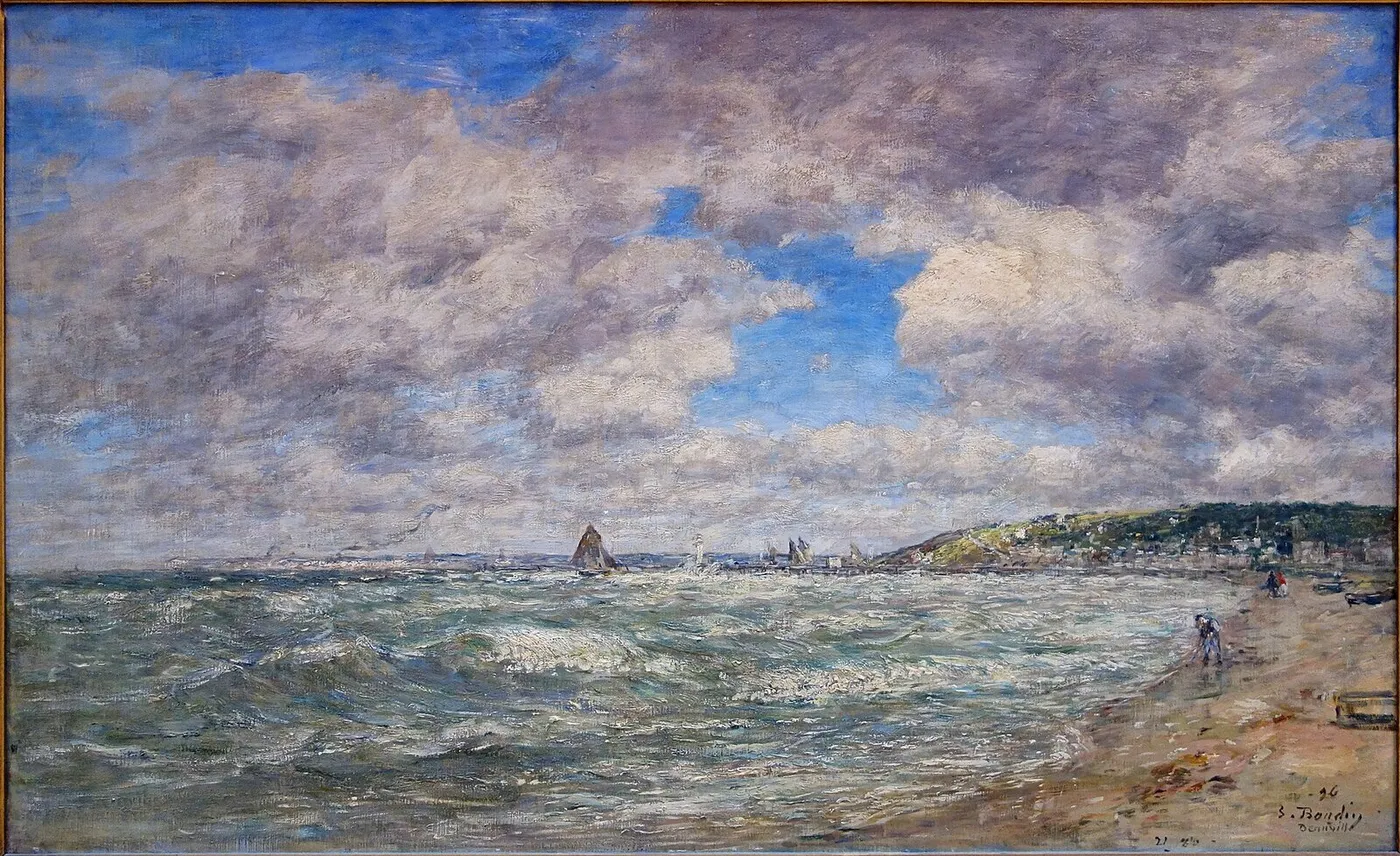 The Shore of Deauville (1896) by Eugène Louis Boudin — original painting reproduced as a hand-painted oil on canvas