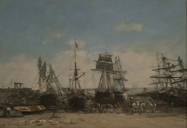 The shore of Portrieux, north coast (1875) by Eugène Louis Boudin — original painting reproduced as a hand-painted oil on canvas