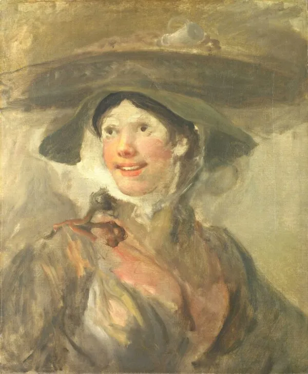 The Shrimp Girl (1743) by William Hogarth — original painting reproduced as a hand-painted oil on canvas