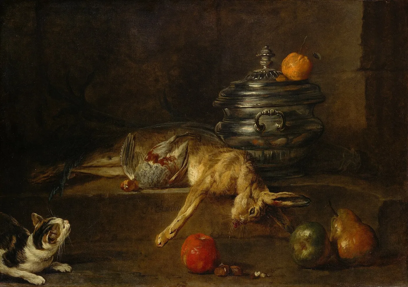 The Silver Tureen (1730) by Jean-Baptiste-Siméon Chardin — original painting reproduced as a hand-painted oil on canvas