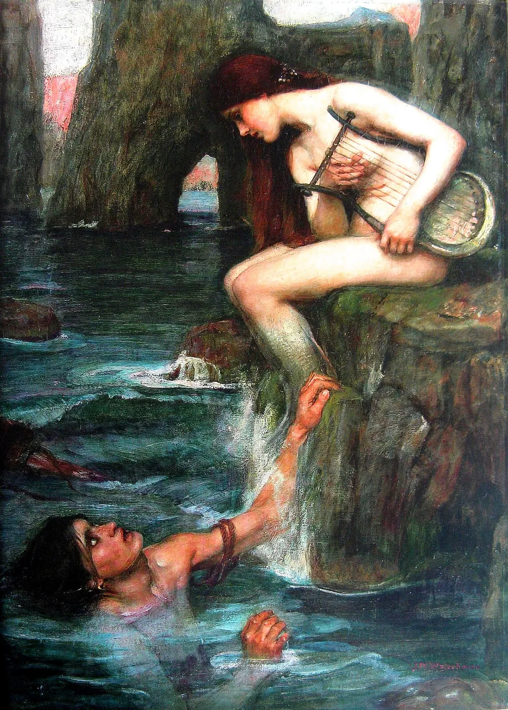 The Siren (1900) by John William Waterhouse — original painting reproduced as a hand-painted oil on canvas