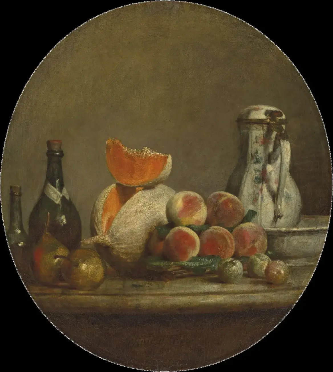 The Sliced Melon (1760) by Jean-Baptiste-Siméon Chardin — original painting reproduced as a hand-painted oil on canvas