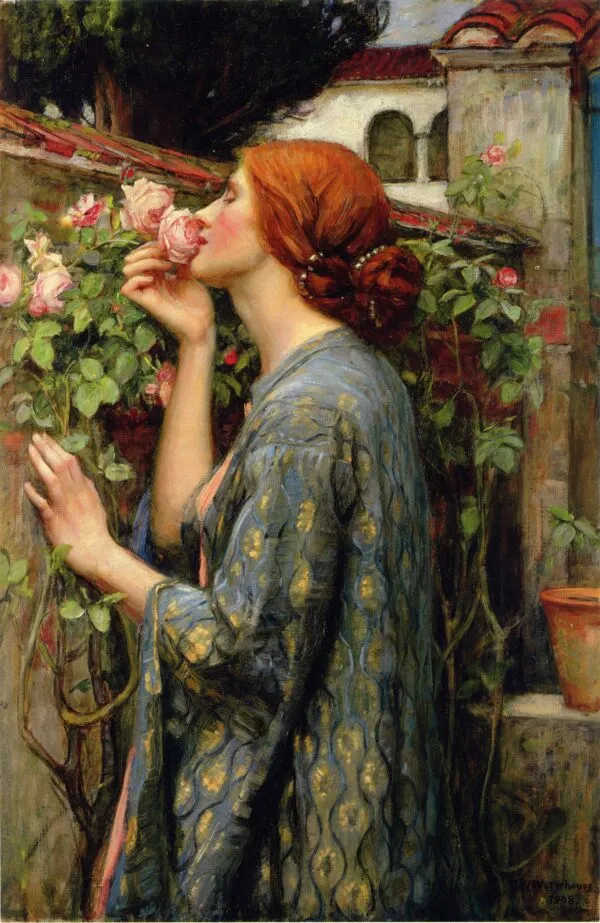 The Soul of the Rose (1903) by John William Waterhouse — original painting reproduced as a hand-painted oil on canvas