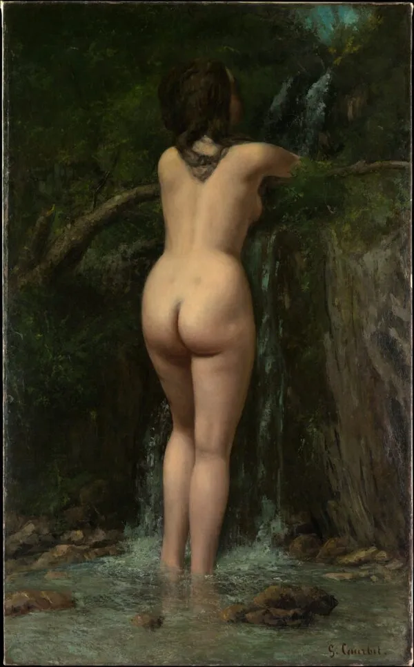 The Source (1862) by Gustave Courbet — original painting reproduced as a hand-painted oil on canvas