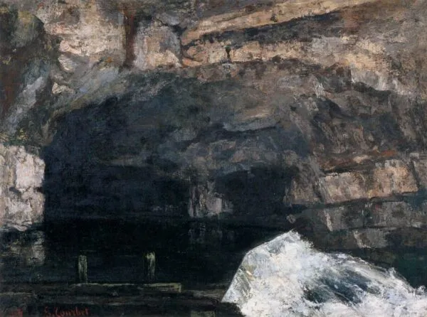The Source of the Loue (1863) by Gustave Courbet — original painting reproduced as a hand-painted oil on canvas
