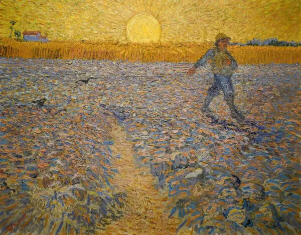 The Sower (Sower at Sunset) (1888) by Vincent van Gogh — original painting reproduced as a hand-painted oil on canvas