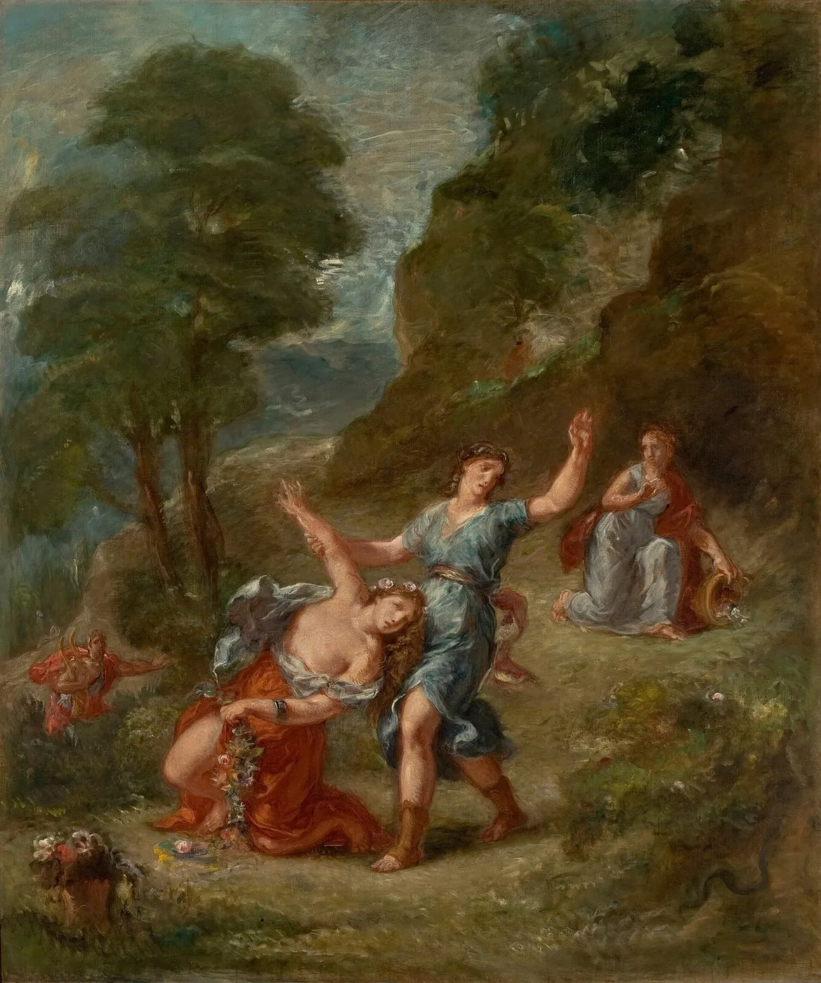 The Spring - Eurydice bitten by a serpent while picking flowers (Eurydice's death) (1850) by Eugène Delacroix — original painting reproduced as a hand-painted oil on canvas