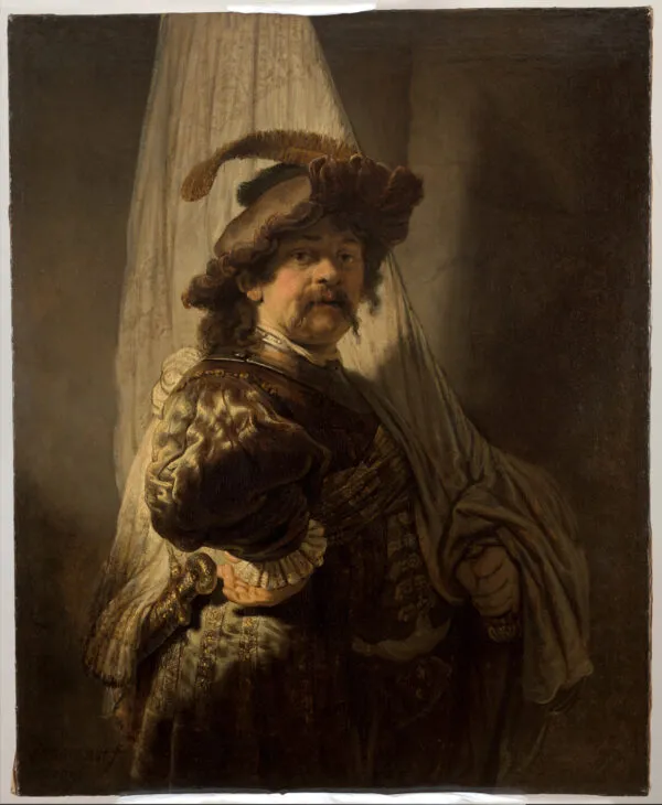 The Standard Bearer (1636) by Rembrandt — original painting reproduced as a hand-painted oil on canvas