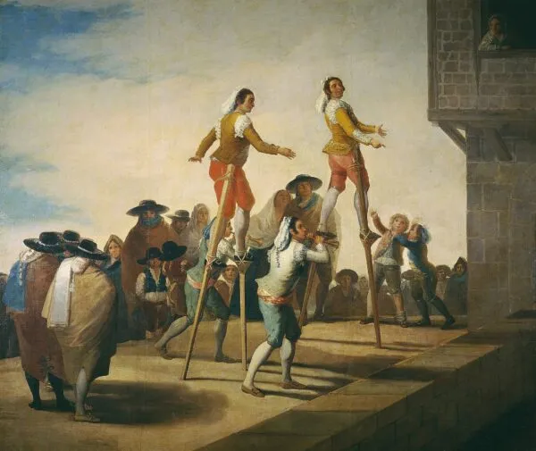 The stilts (1791) by Francisco Goya — original painting reproduced as a hand-painted oil on canvas
