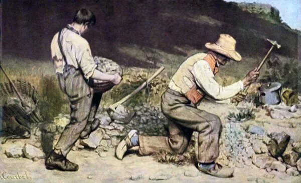 The Stone Breakers (1849) by Gustave Courbet — original painting reproduced as a hand-painted oil on canvas