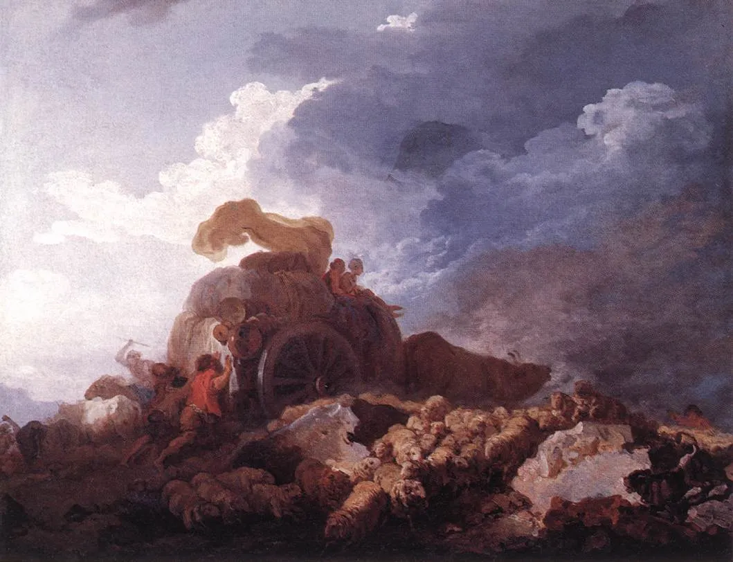 The Storm (1762) by Jean-Honoré Fragonard — original painting reproduced as a hand-painted oil on canvas