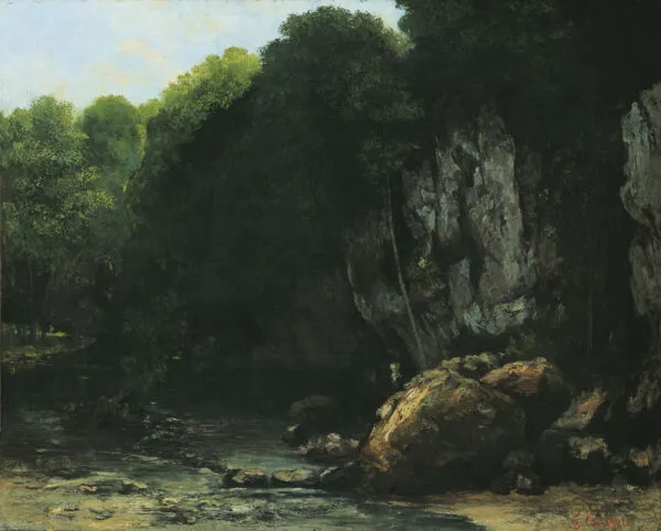 The Stream at Puits-Noir (1865) by Gustave Courbet — original painting reproduced as a hand-painted oil on canvas
