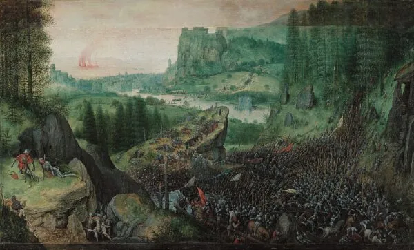 The Suicide of Saul (1562) by Pieter Brueghel the Elder — original painting reproduced as a hand-painted oil on canvas