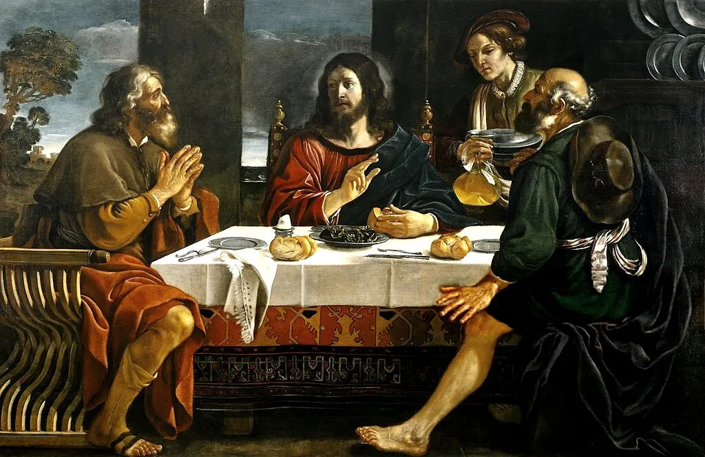 The Supper at Emmaus by Guercino — original painting reproduced as a hand-painted oil on canvas