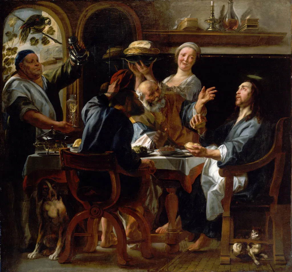 The Supper at Emmaus (1655) by Jacob Jordaens — original painting reproduced as a hand-painted oil on canvas
