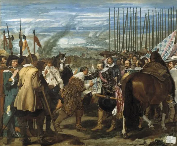 The Surrender of Brea (1634) by Diego Velázquez — original painting reproduced as a hand-painted oil on canvas