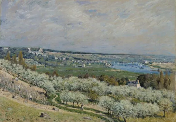 The Terrace at Saint-Germain, Spring (1875) by Alfred Sisley — original painting reproduced as a hand-painted oil on canvas