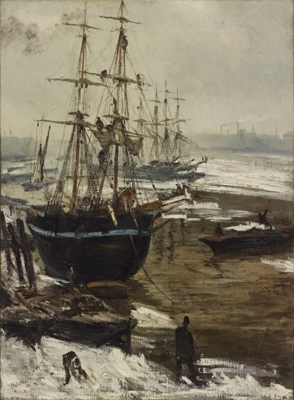 The Thames in Ice (1860) by James McNeill Whistler — original painting reproduced as a hand-painted oil on canvas