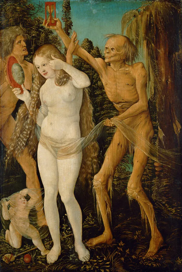 The three ages and death (1509) by Hans Baldung Grien — original painting reproduced as a hand-painted oil on canvas