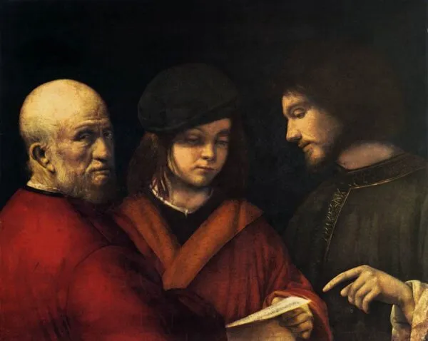 The Three Ages of Man (1504) by Giorgione — original painting reproduced as a hand-painted oil on canvas