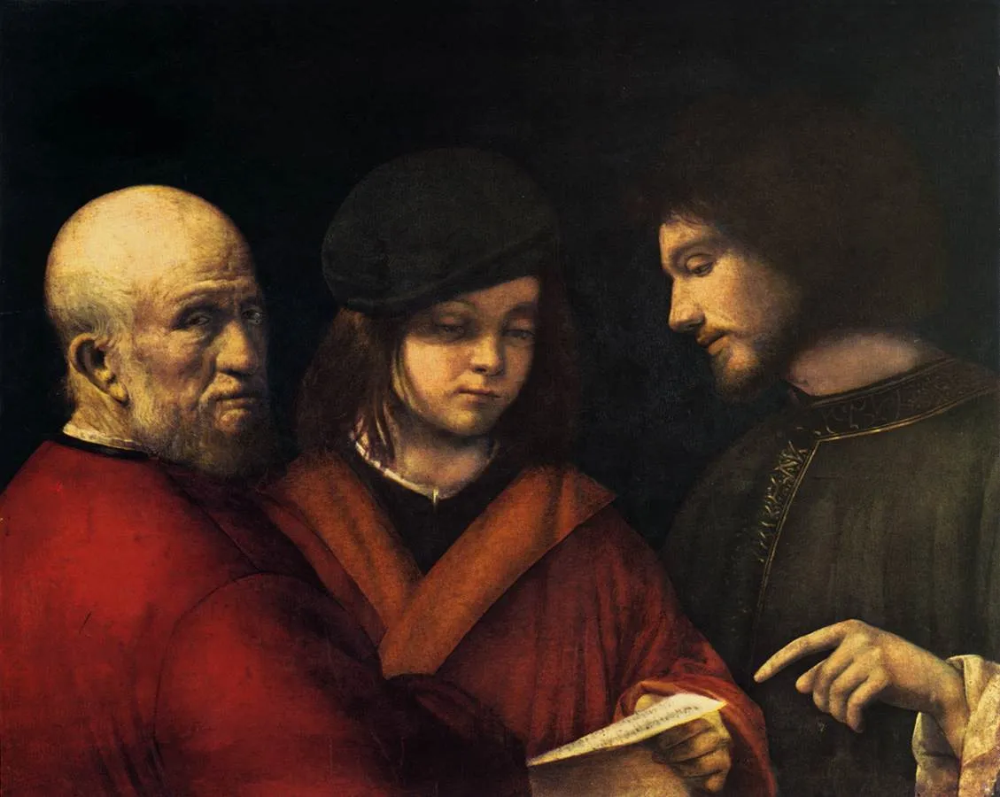 The Three Ages of Man (1504) by Giorgione — original painting reproduced as a hand-painted oil on canvas