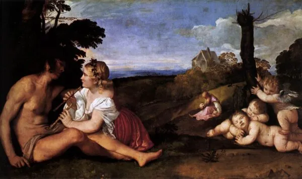 The Three Ages of Man (1513) by Titian — original painting reproduced as a hand-painted oil on canvas