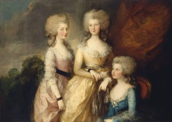 The Three Eldest Princesses: Charlotte, Princess Royal (1766-1828), Augusta (1768-1840) and Elizabeth (1770-1840) (1784) by Thomas Gainsborough — original painting reproduced as a hand-painted oil on canvas