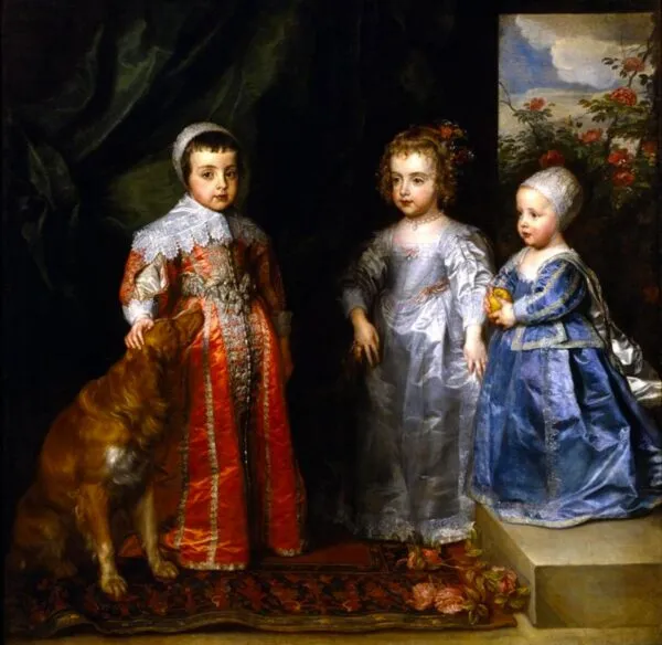 The three oldest children of Charles I Stuart (1600-1649) and Henrietta Maria de Bourbon (1609-1669), Charles (1630-1685), Mary (1631-1666) and James (1633-1685) (1635) by Anthony van Dyck — original painting reproduced as a hand-painted oil on canvas