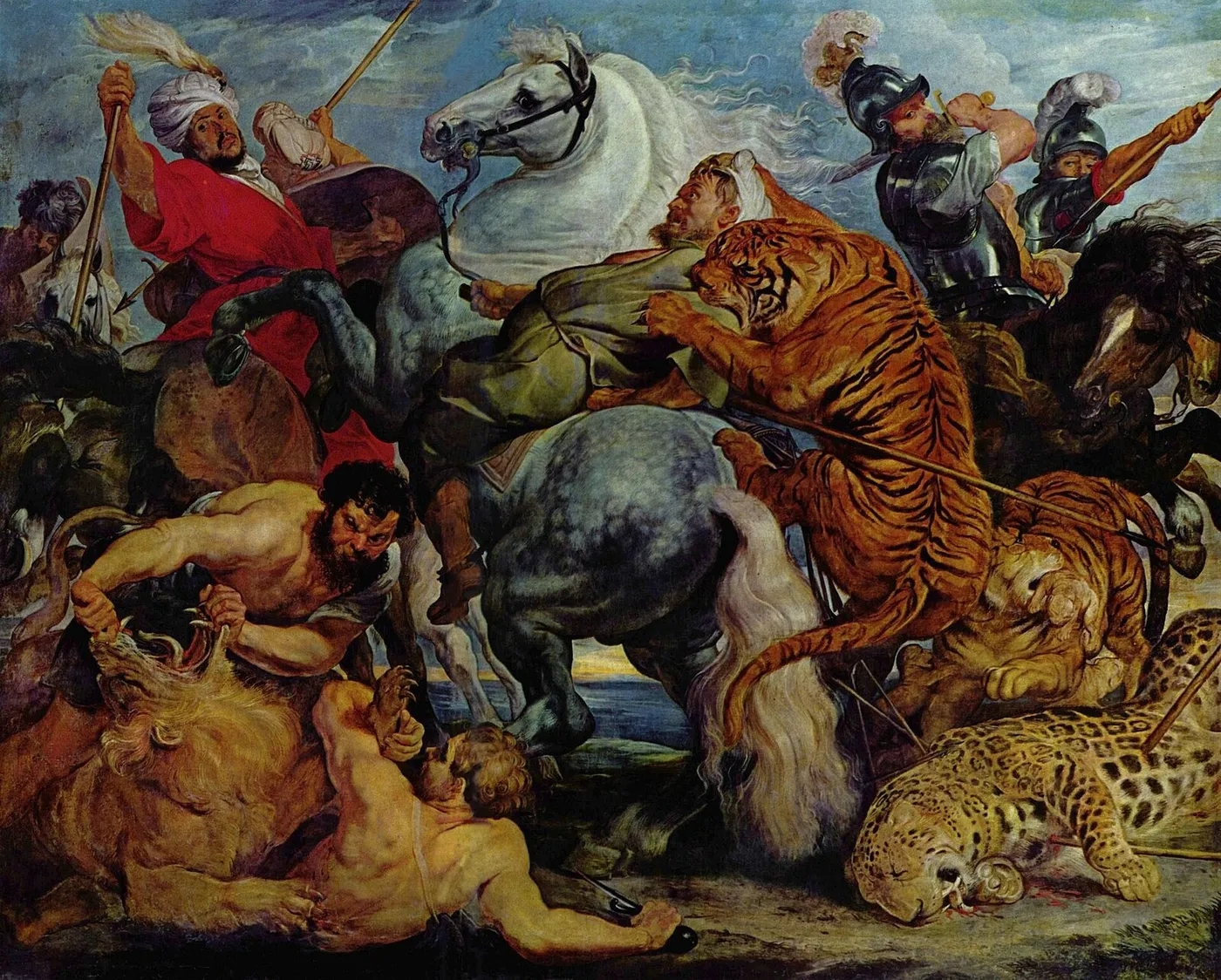 The Tiger Hunt (1617) by Peter Paul Rubens — original painting reproduced as a hand-painted oil on canvas