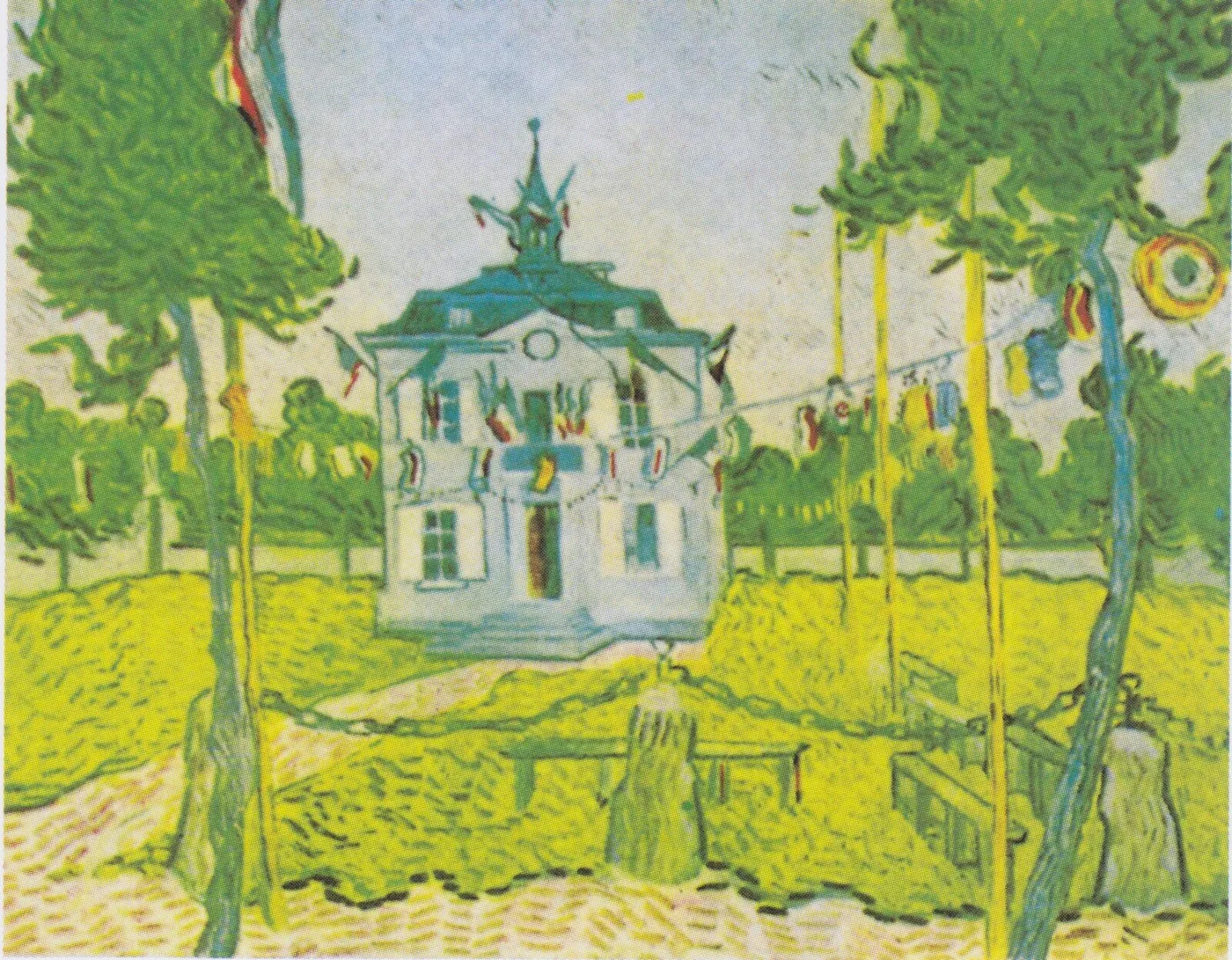 The Town Hall at Auvers (1890) by Vincent van Gogh — original painting reproduced as a hand-painted oil on canvas